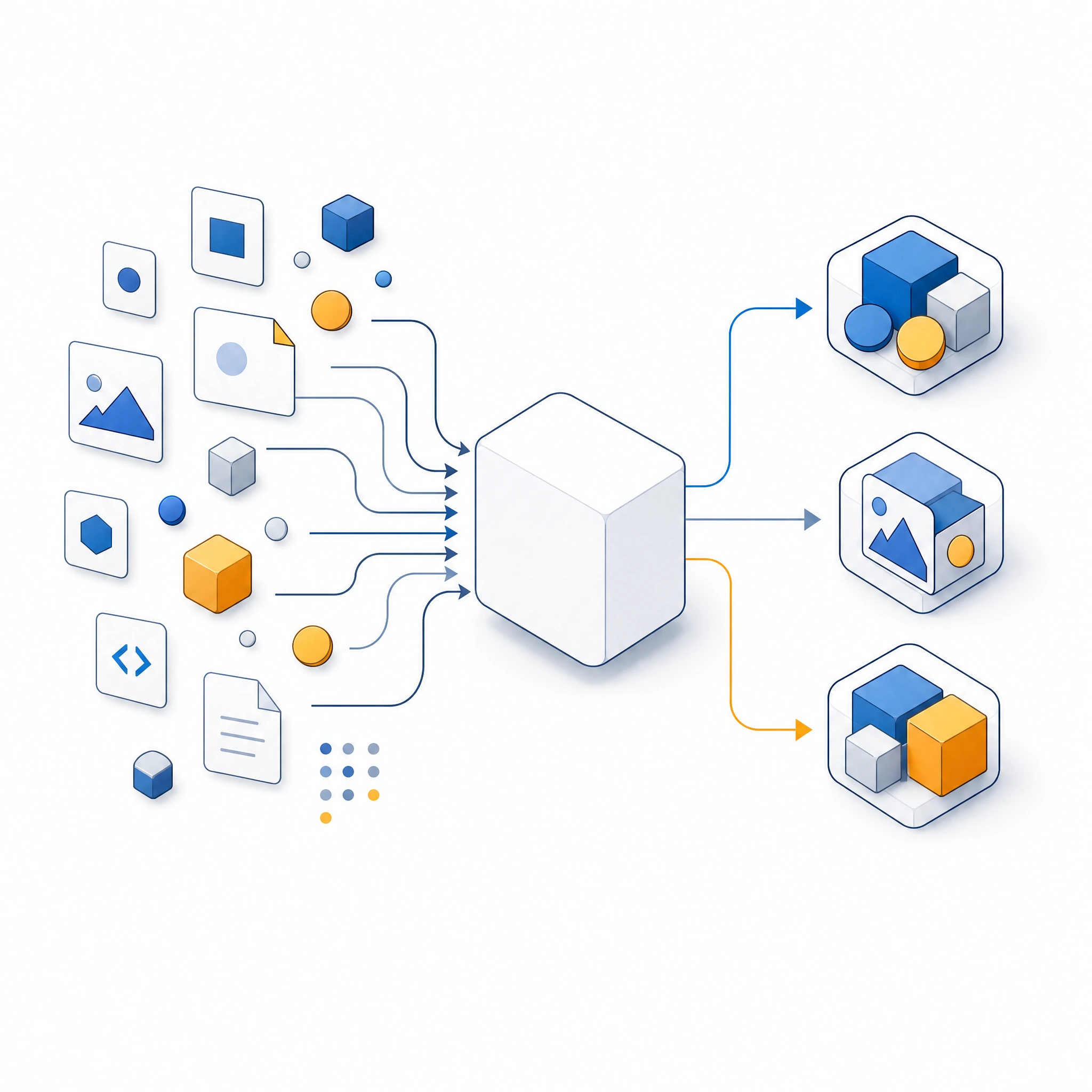Схема роботи bundler: вхідні файли перетворюються на bundle і chunks