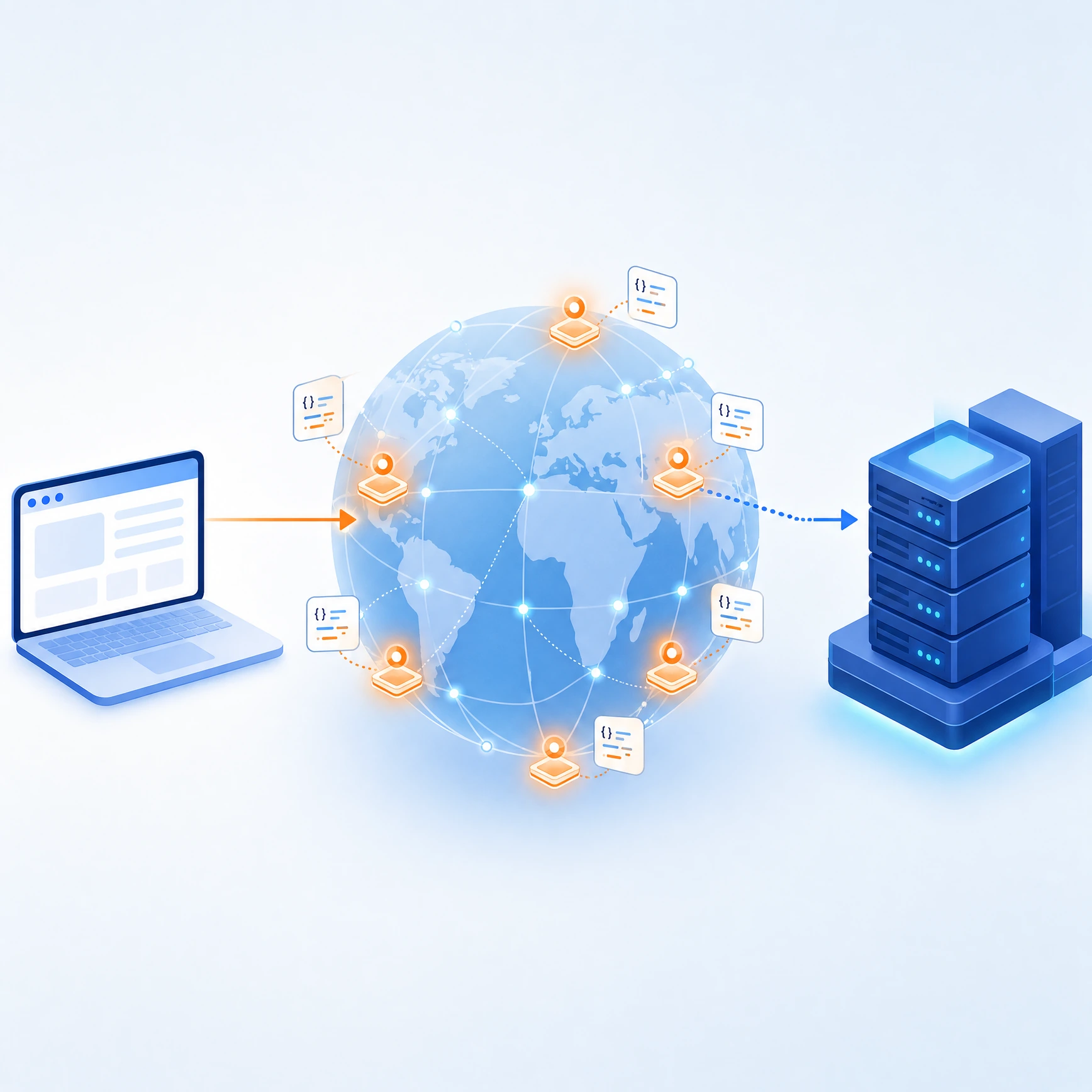 Схема Cloudflare Workers: користувач на edge, а важка частина лишається на origin server